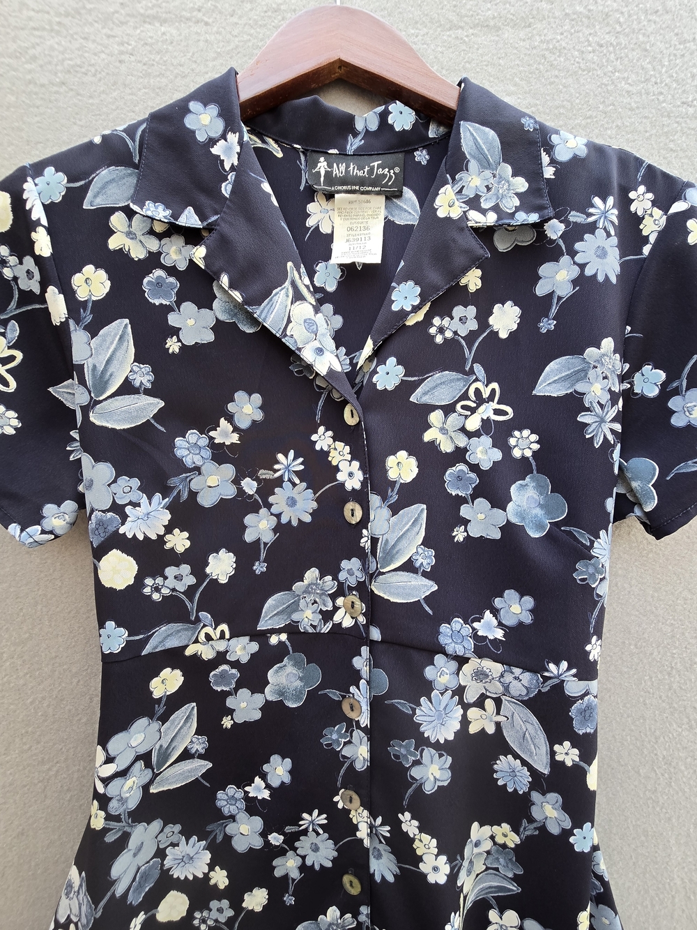 Vintage All That Jazz Navy Floral Button-Front Dress 11/12 - Picture 2 of 11